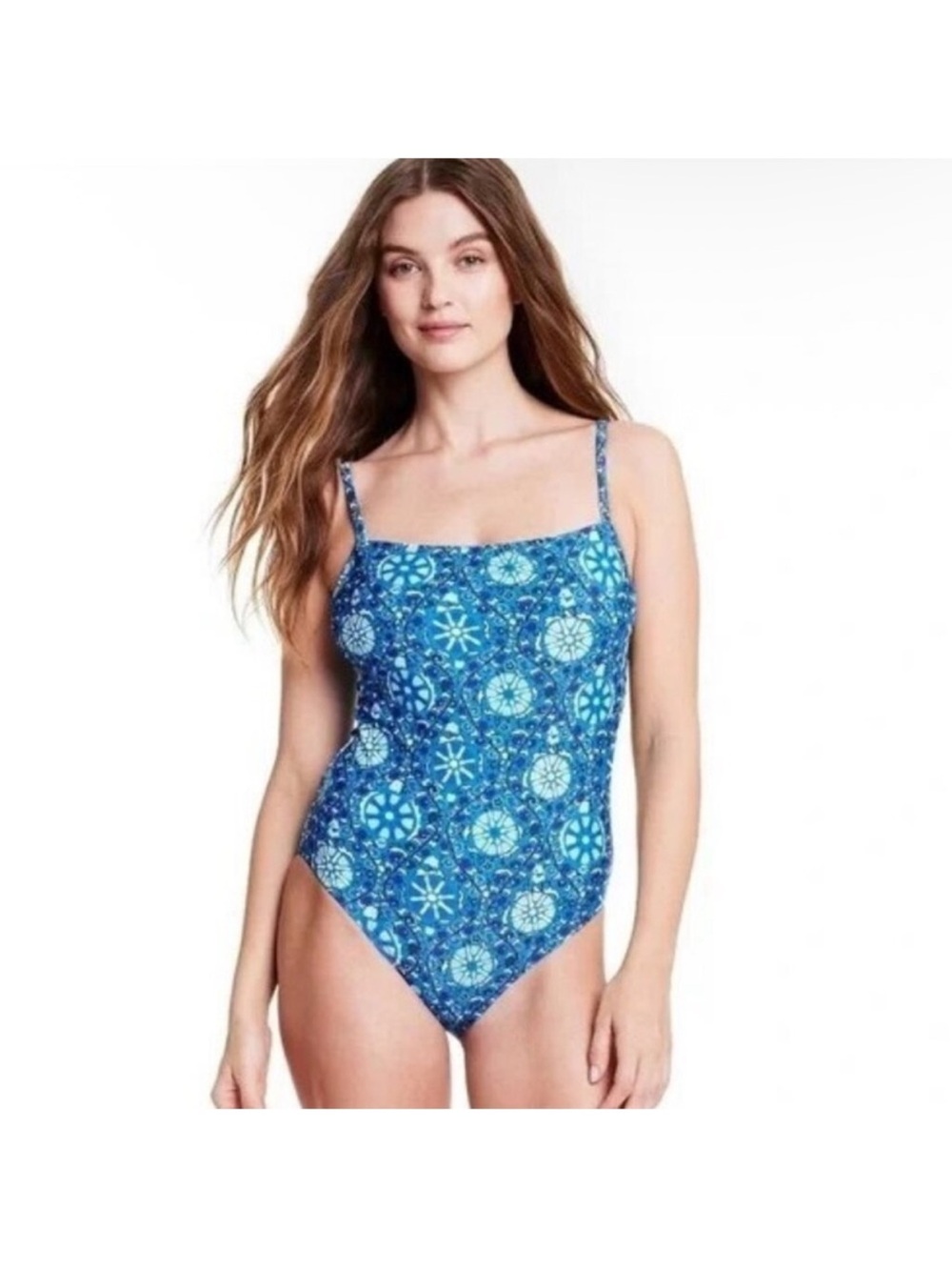 RHODE Blue Geometric-Print One-Piece Swimsuit - Picture 2 of 9